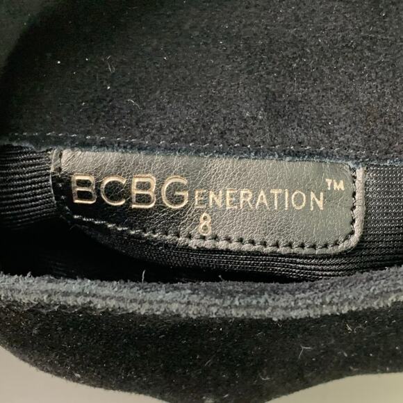 BCBGeneration Size 8 Merryl Black Genuine Suede Tall Wedge Chain Link Boots - Picture 9 of 11